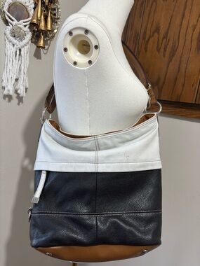 Tignanello White and Black Colorblock Leather Shoulder Bag